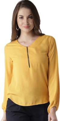 Style Quotient Casual Cuffed Sleeve Solid Women Yellow Top