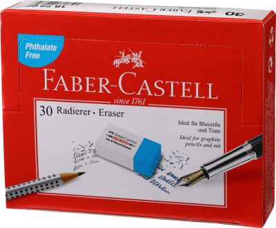 FABER-CASTELL Ink & Pencil Eraser Box Of 30 Non-Toxic Eraser(Blue & White)