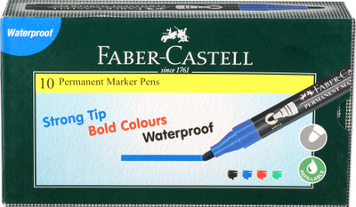 FABER-CASTELL Permanent Marker Pen Blue Box(Set of 10, Blue)