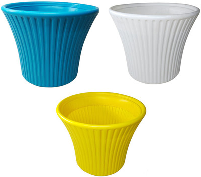 Oshi Greens Tancy 10 inches round flower pots for indoor use Plant Container Set(Pack of 3, Plastic)
