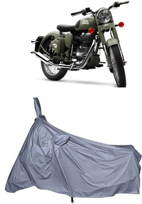 HEMSKAR Waterproof Two Wheeler Cover for Royal Enfield(Battle Green, Silver)