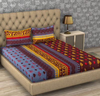 Flipkart SmartBuy 104 TC Cotton Double Printed Flat Bedsheet(Pack of 1, Multicolor 5)