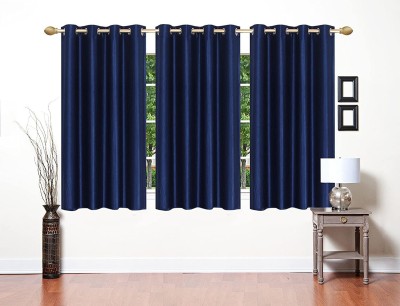 SIRJANHAAR 152 cm (5 ft) Polyester Blackout Window Curtain (Pack Of 3)(Plain, Navy Blue)