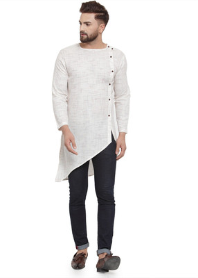 Aarsha Men Solid Asymmetric Kurta(White)