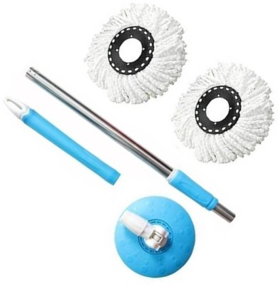 Majron Mop Rod Stick Stainless Steel with 2 Refill 360 Degree Rotating Pole String Mop Wet & Dry Mop(Multicolor)