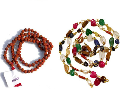 REIRSON Combo of 5mukhi Jaap mala and Navratan mala Gold-plated Plated Rudraksha Chain