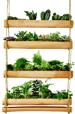 LIVEONCE 5tyre bamboo Made Natural wooden planter hanger Plant Container Set(Pack of 5, Wood)