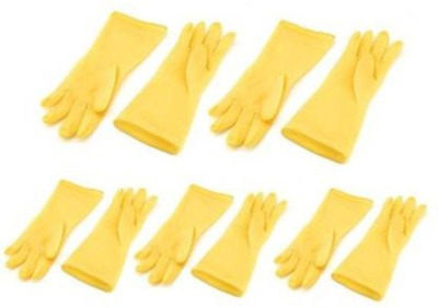 ONLAND Flocklined Reusable Household Rubber Cleaning Gloves Wet and Dry Glove Set (Free Size Pack of 5 pair ) Rubber  Safety Gloves(Pack of 10)