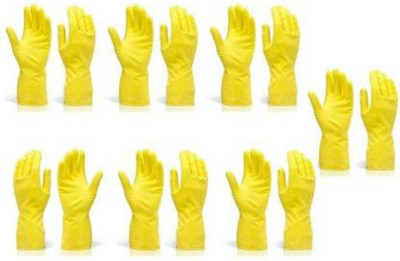ONLAND Flocklined Reusable Household Rubber Cleaning Gloves Wet and Dry Glove Set (Free Size Pack of 7 pair) Rubber  Safety Gloves(Pack of 14)