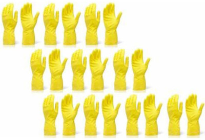 ONLAND Flocklined Reusable Household Rubber Cleaning Gloves Wet and Dry Glove Set (Free Size Pack of 10 pair) Rubber  Safety Gloves(Pack of 20)