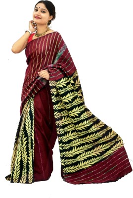 tant ghar Printed Bollywood Pure Cotton Saree(Maroon)