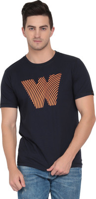 NAXTA Printed Men Round Neck Dark Blue T-Shirt