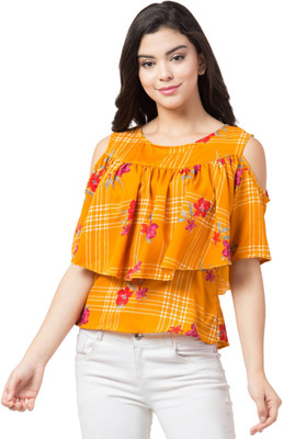Delux Look Casual Half Sleeve Floral Print Women Yellow Top