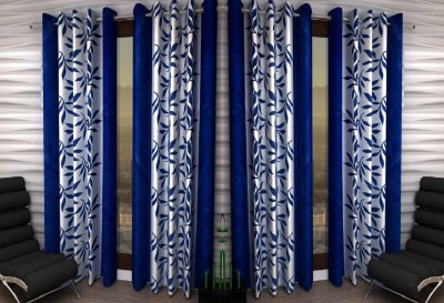 Panipat Textile Hub 274 cm (9 ft) Polyester Semi Transparent Long Door Curtain (Pack Of 4)(Printed, Blue)
