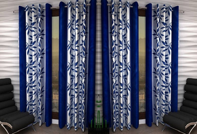 Panipat Textile Hub 274 cm (9 ft) Long Door Polyester Semi Transparent Curtain (Pack Of 4)(Blue, Printed)