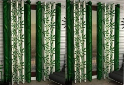 Styletex 270 cm (9 ft) Polyester Semi Transparent Long Door Curtain (Pack Of 4)(Floral, Green)