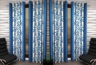 Panipat Textile Hub 213 cm (7 ft) Polyester Semi Transparent Door Curtain (Pack Of 4)(Printed, Aqua)
