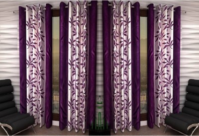 Styletex 270 cm (9 ft) Polyester Semi Transparent Long Door Curtain (Pack Of 4)(Floral, Purple)