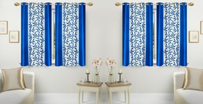 Loof Klapper 153 cm (5 ft) Polyester Semi Transparent Window Curtain (Pack Of 4)(Floral, Aqua)