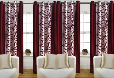 Panipat Textile Hub 213 cm (7 ft) Polyester Semi Transparent Door Curtain (Pack Of 4)(Printed, Maroon)