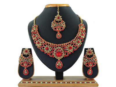 VATSALYA creation Alloy Gold-plated Red Jewellery Set(Pack of 1)