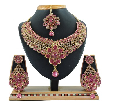 KAHAR CREATION Alloy Gold-plated Pink Jewellery Set(Pack of 1)