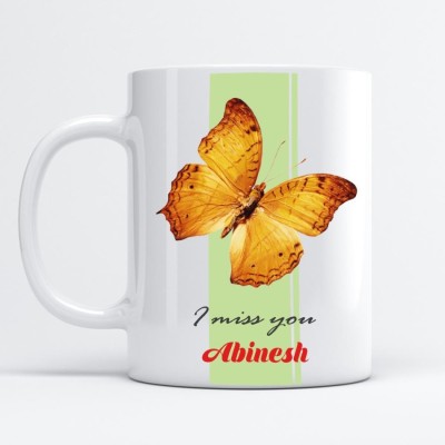 Beautum I MISS YOU Abinesh Printed White Model No:SHINEMISSU000344 Ceramic Coffee Mug(350 ml)