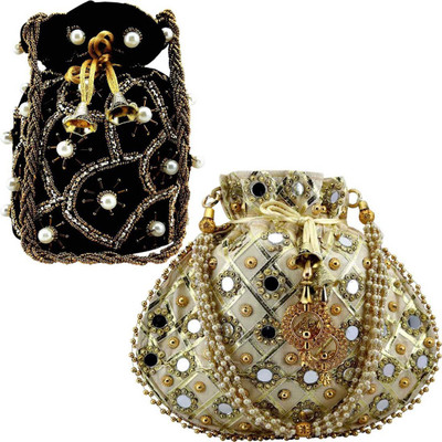 lookingfab Com Potli Vel(M)Silk-20(Black,Golden) Potli