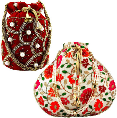 lookingfab Com Potli Vel(M)Silk-18(Red,Multicolor3) Potli