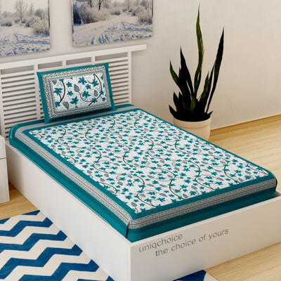 UNIQCHOICE 120 TC Cotton Single Printed Flat Bedsheet(Pack of 1, Blue)