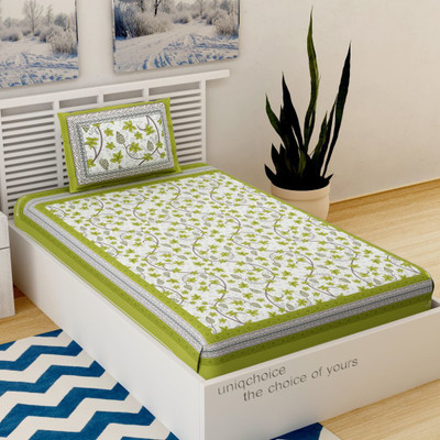 UNIQCHOICE 120 TC Cotton Single Printed Flat Bedsheet(Pack of 1, Green)