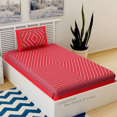 UNIQCHOICE 120 TC Cotton Single Printed Fitted (Elastic) Bedsheet(Pack of 1, Red)