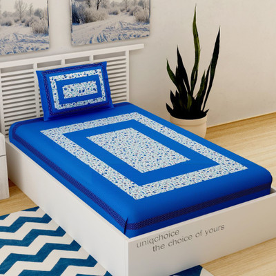 UNIQCHOICE 120 TC Cotton Single Printed Flat Bedsheet(Pack of 1, Blue)
