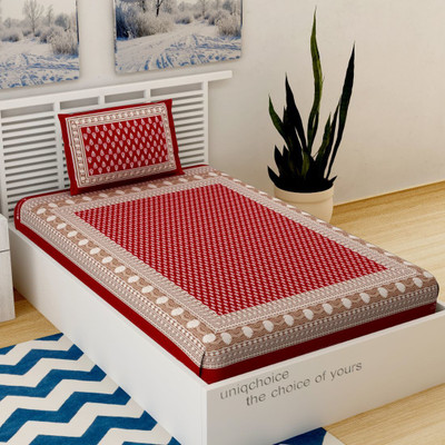 UNIQCHOICE 120 TC Cotton Single Printed Flat Bedsheet(Pack of 1, Red)