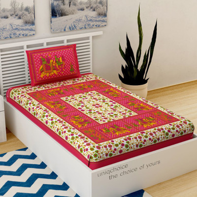 UNIQCHOICE 120 TC Cotton Single Printed Flat Bedsheet(Pack of 1, Red)