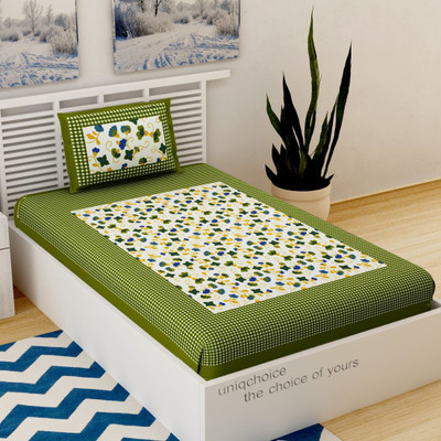 UNIQCHOICE 120 TC Cotton Single Printed Flat Bedsheet(Pack of 1, Green)