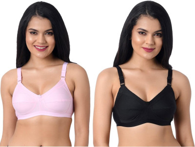 INNER TOUCH Broad Strap Bra Women Full Coverage Non Padded Bra(Pink, Black)