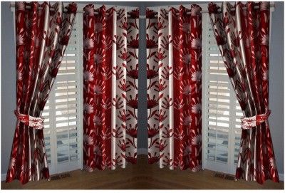 Panipat Textile Hub 274 cm (9 ft) Polyester Semi Transparent Long Door Curtain (Pack Of 4)(Printed, Maroon)