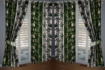 Panipat Textile Hub 274 cm (9 ft) Polyester Semi Transparent Long Door Curtain (Pack Of 4)(Printed, Green)