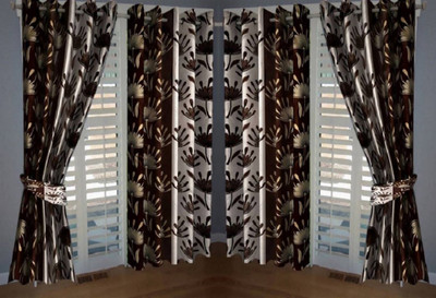 Monark 213 cm (7 ft) Door Polyester Semi Transparent Curtain (Pack Of 4)(Brown, Printed)