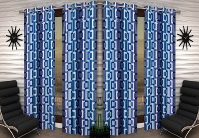 Panipat Textile Hub 213 cm (7 ft) Polyester Semi Transparent Door Curtain (Pack Of 4)(Printed, Blue)