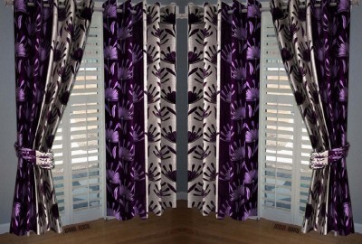Panipat Textile Hub 274 cm (9 ft) Polyester Semi Transparent Long Door Curtain (Pack Of 4)(Printed, Purple)