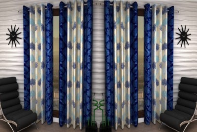 Panipat Textile Hub 213 cm (7 ft) Polyester Semi Transparent Door Curtain (Pack Of 4)(Printed, Blue)