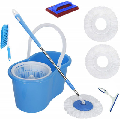 JSN Easy Magic Spin Floor Mop 360 Degree Bucket mopper floor cleaner with bucket Mic Mop Set(Blue)