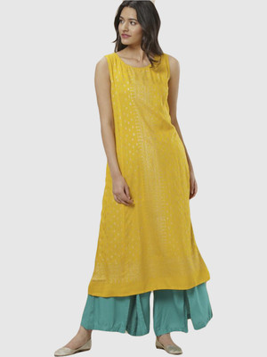 IMARA Women A-line Yellow Midi/Calf Length Dress