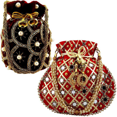 lookingfab Com Potli Vel(M)Silk-50(Maroon,Red) Potli