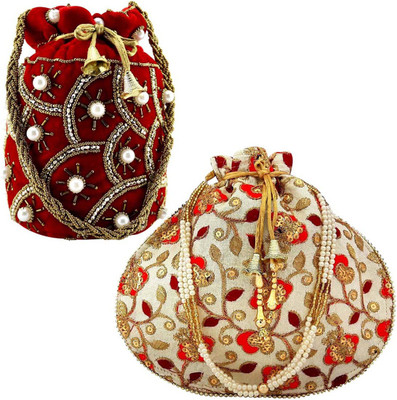 lookingfab Com Potli Vel(M)Silk-17(Red,Multicolor2) Potli