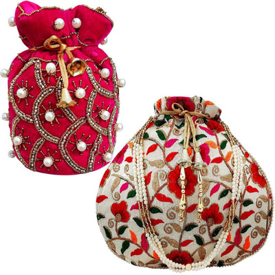 lookingfab Com Potli Vel(M)Silk-34(Pink,Multicolor) Potli