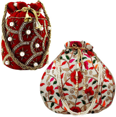 lookingfab Com Potli Vel(M)Silk-16(Red,Multicolor) Potli