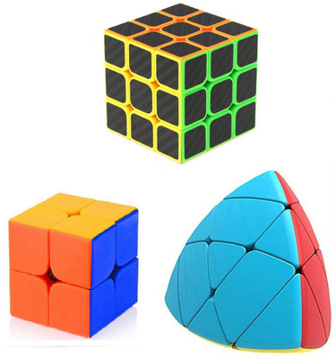 vworld 2X2 and round pyramid and black neon magic cube pack of 3(3 Pieces)